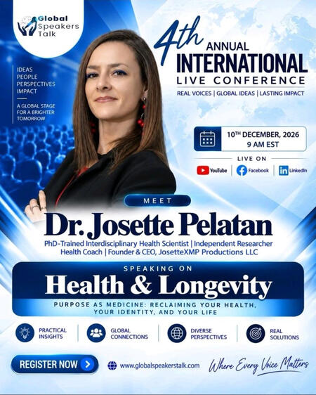 Global Speakers Talk: 4th International Live Conference: Dr. Josette Pelatan speaking about Health & Longevity (nutrition, rest,